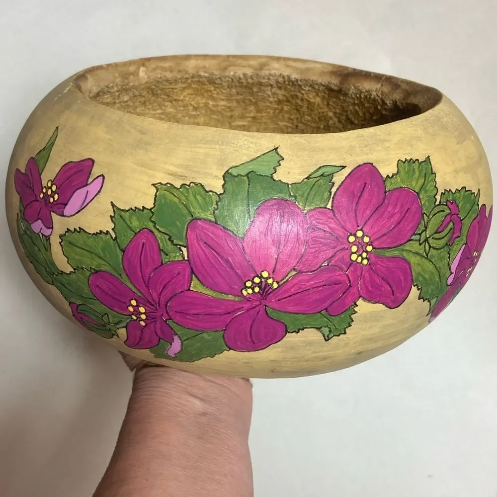 Hand-Painted Cream Floral Accent Vase with Purple Blooms